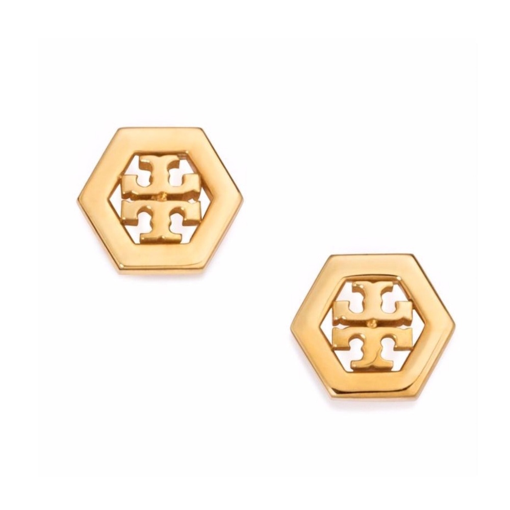 TORY BURCH • Gold Hexa Logo Earrings - Picture 1 of 5